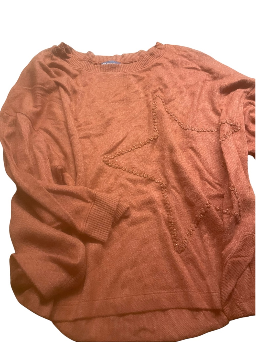 Democracy Coral-Orange Star Crewneck Sweater